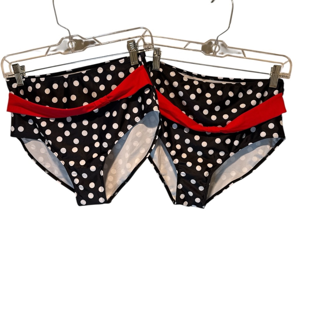 Polka Dot Swim Bottoms - Black and Red